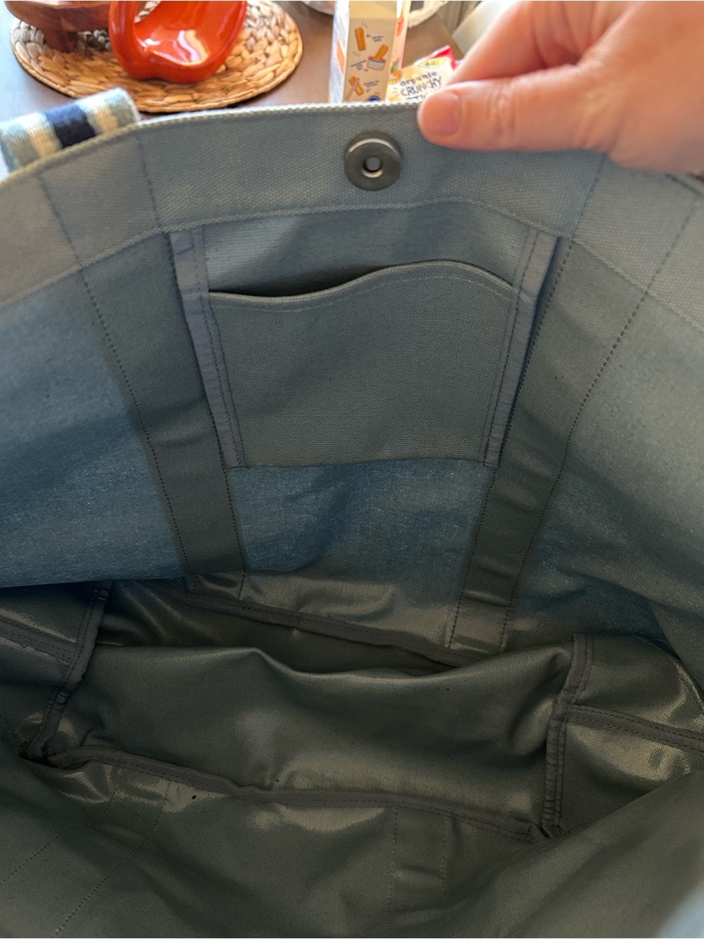 Life Is Good Light Blue Canvas Duffel with Striped Handles - Picture 3 of 4